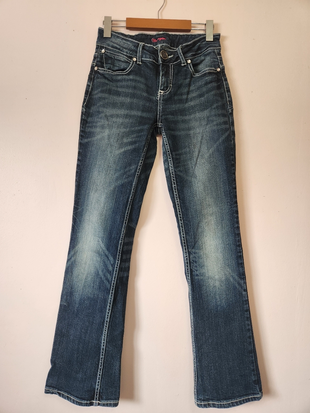 Wrangler Mae Embellished Rhinestone Thick Stitch Bootcut Flare Jeans Y2K 3x32